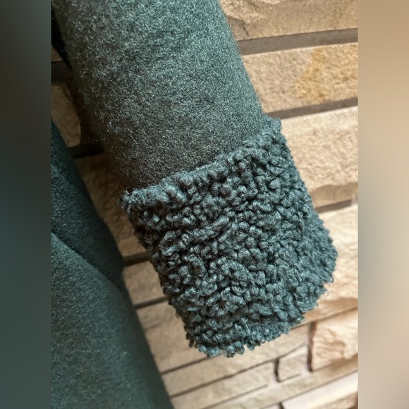 Anthropologie Hutch Colorblocked Sherpa-Trimmed Coat Green XS - Picture 6 of 14